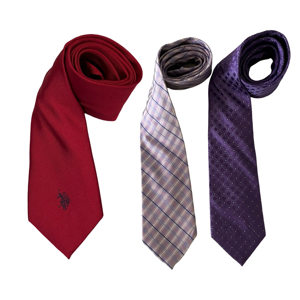 Us Polo Assn Tie Lot Of 3 Silk Neckties Red Pink Purple Geometric Striped Solid